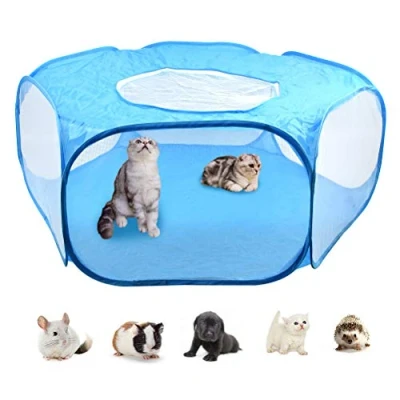 Afbeelding van DODUOS Kooi voor kleine dieren, opvouwbaar, dierenpark met ademend net, draagbaar, honden, cavia&#039;s, konijnen, hamsters (blauw)