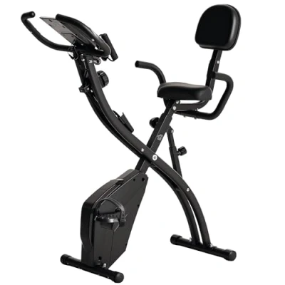Afbeelding van HOMCOM Hometrainer, 2 in 1 fietstrainer, hometrainer met 8 niveaus van instelbare magnetische weerstand en paar spankoorden, staal, zwart, 51 x 97 115 cm