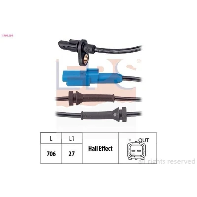 Afbeelding van EPS 1.960.194 ABS Sensor 706mm CITROЁN: C4 II Cactus 1.2 VTi 75 / PureTech 75, THP 110, 1.6 BlueHDi 100, 82, HDi 90 2014