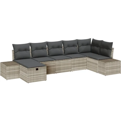 Afbeelding van vidaXL 7 delige Tuinsofa Set met Kussens Lichtgrijs Poly Rattan