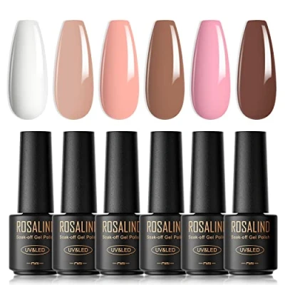 Afbeelding van ROSALIND Semi Permanente Nagellak, 6 Kleuren Mini Nagellak Permanent, UV, LED, Soak, Gel, Set24