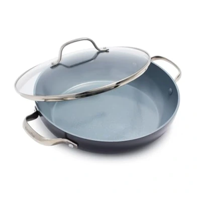 Afbeelding van GreenPan Valencia Pro Aluminium Ronde Hapjespan met deksel Ø 28cm 4.2L PFAS vrij inductie Ovenbestendig 220 graden Vaatwasserbestendig RVS handvaten Grijs