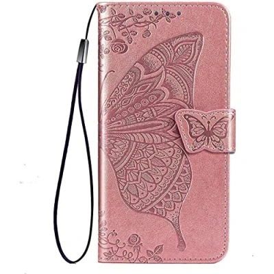Afbeelding van TEYYOS Flip Folio hoesje voor Xiaomi 13T / Pro, PU/TPU lederen portemonnee hoes met geld en kaartsleuven, premium 3D vlindertelefoonhoesje roségoud
