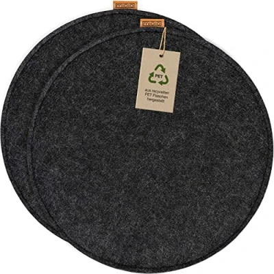 Afbeelding van Miqio Design zitkussen, rond, van vilt met antislipnoppen, duurzaam gerecyclede PET flessen, ø35 cm, set 2, wasbare stoelkussens, antislip, zitkussen voor bank en stoel, donkergrijs