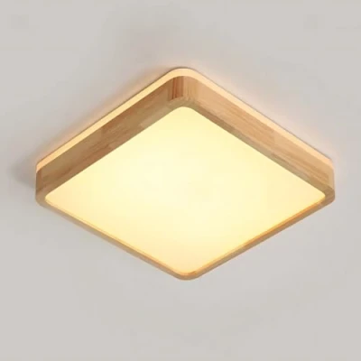 Afbeelding van YYUTLUO LED plafondlamp hout, top 360 gloed vierkante natuurlijke houten lamp 3000K Warmwit, 18W 1600lm Woonkamer, Keuken, Eetkamer, Hal, Thuis, Kantoor, Kinderkamer, Studeerkamer (Ø30cm)