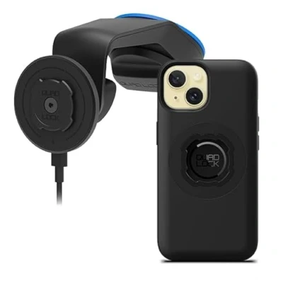 Afbeelding van Quad Lock Voorruit/Dashboard Telefoonhouder voor Auto met MAG Draadloze Oplaadkop V2 en Telefoonhoesje iPhone 15