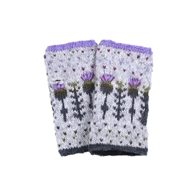 Afbeelding van Vrouwen Wollen Handwarmers Fleece Gevoerd Handgebreide Schots Distel Ontwerp Veelkleurige One Size Handgemaakte Extra Warm Pachamama Fair Trade