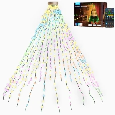 Afbeelding van Govee Kerstboomverlichting, Smart RGBIC 480 LED&#039;s Kerstverlichting Buiten, 2M*24 Lichtsnoer voor Vakantiedecoratie, IP65 Waterdicht, Muzieksynchronisatie, Spraakbesturing, 60+ Scènemodi, Groene Draad