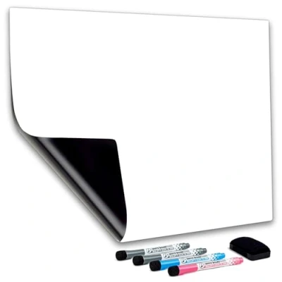 Afbeelding van CUHIOY magnetisch whiteboard, koelkast, magneetbord, A3, voor familie, menu, weekplanner, boodschappenlijst, memoherinnering, notities, kinderen, graffiti, afwasbaar, flexibel wit bord, 4 markeerstiften, 1 gum