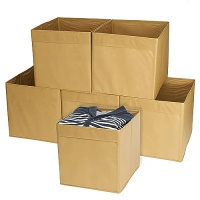 Afbeelding van MATANA 6 Opvouwbare Kubus Opbergdozen voor Kleding, Speelgoed, Wasserij Groot 33x33x37cm Sterk &amp; Duurzaam Huis, Garderobe, Kinderkamer, Kantoororganisatie (Kaki)