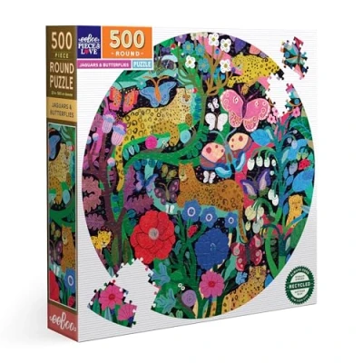 Afbeelding van eeBoo Jaguars and Butterflies gerecycled karton kleurrijke ronde puzzel 500 stukjes PZFJGB