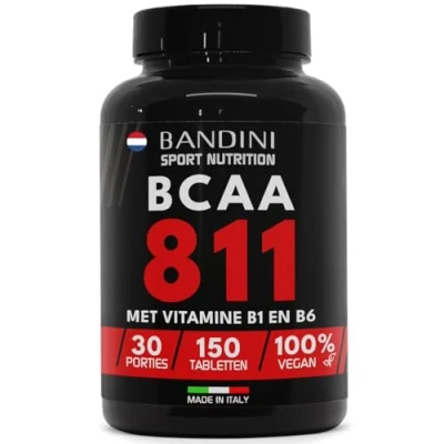 Afbeelding van Bandini® BCAA 8.1.1 Vertakte aminozuren met leucine, isoleucine, valine en vitamine B1 B6 Lactosevrij Veganistisch Pre post workout supplement 150 tabletten