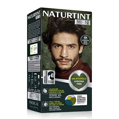 Afbeelding van Naturtint Men bio baseert ammoniakvrije permanente kleuring voor mannen 100% grijze haren &amp; baardkleuring natuurlijke en langdurige kleur ingrediënten 4N natuurbruin