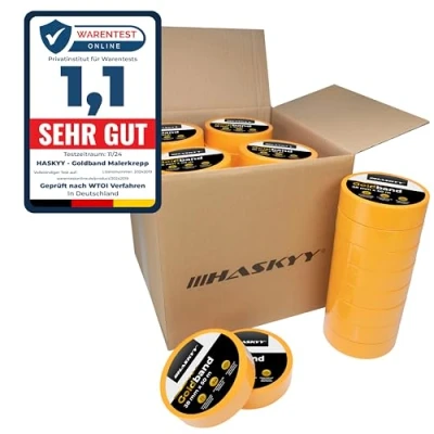 Afbeelding van HASKYY Goldband afplakband 20 x schilderstape 30 mm 50 m professionele schildertape washi tape goud papiertape zelfklevend