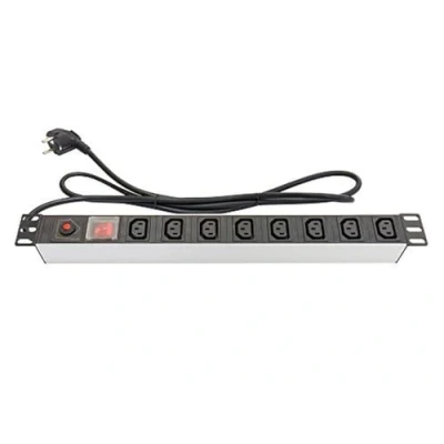 Afbeelding van Good Connections® Stekkerdoos 19&quot; (1HE) Geaarde stekkerkabel maandbeugel vooraan 19 inch, Schalter, 8x C13 Kaltgerätebuchse, ALU zilver