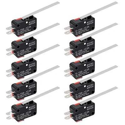 Afbeelding van InduSKY 10 stuks microschakelaar, lange scharnier, hendel, 3 pins, SPDT 1NO 1NC, rechte momentane eindschakelaar voor Arduino