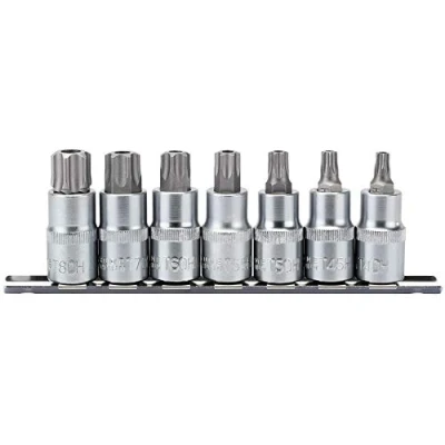 Afbeelding van Draper 16334 1/2&quot; vierkante schijf TX Star Beveiliging 55MM Socket Bit 7 delige set, blauw