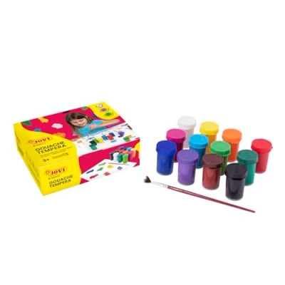 Afbeelding van Jovi Vloeibare temperaverf, Doos met 12 flessen van 15 ml, Diverse kleuren, Verf op basis natuurlijke ingrediënten, Gemakkelijk te wassen, Glutenvrij, Ideaal voor schoolgebruik (521)