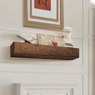 Afbeelding van VEVOR open haardmantel, 152 x 20 15 cm, 22,7 kg gewichtscapaciteit, natuurlijk houten mantel voor boven haard, wandgemonteerde drijvende boerderijplank, handgemaakte haardmantel
