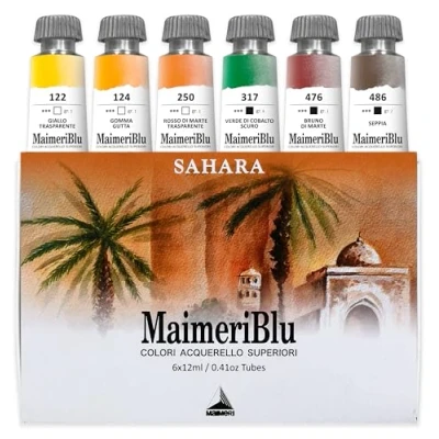 Afbeelding van Maimeri BLU kunstaquarelset, Sahara Set, Karton, Verschillende kleuren, 6 stuks à 12 ml, meerkleurig, ml