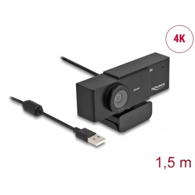 Afbeelding van Delock USB UHD Webcam mit Mikrofon 4K 30 Hz 110 Blickwinkel und Stativ