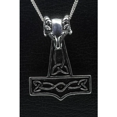 Afbeelding van Zilveren Hamer van Thor met Ram ketting hanger groot