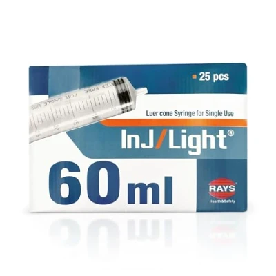 Afbeelding van Rays Wegwerpspuiten van 60 ml Driedelige Excentrische Luer Conus zonder Naald Inj/Light Spuit Injectiespuit Plastic Spuiten, 25 eenheden, Steriel, Latexvrij, Ideaal voor Infusies en Injecties