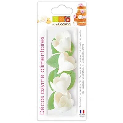 Afbeelding van Scrapcooking Wafer Decoration White Rose &amp; Leaf Set/10