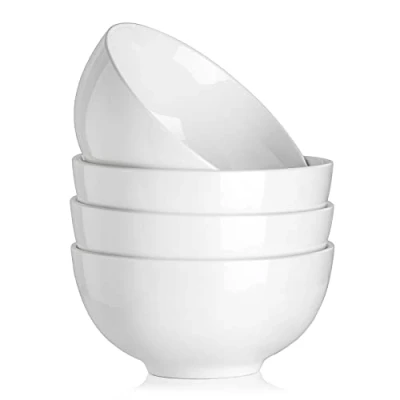 Afbeelding van MALACASA, Serie Regular, 4 delige set porseleinen crèmewitte mueslikommen, 1350 ml soepkom, rijstkom, bos, eten, snackschaal, dessertkom voor salade, soepen, ramen, fruit enz. 17,8 x 8,5 cm