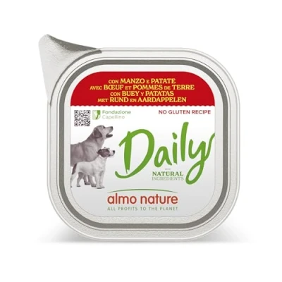 Afbeelding van Almo Nature Daily natvoer voor volwassenen honden met rundvlees en aardappelen aluminium schaal 100 g