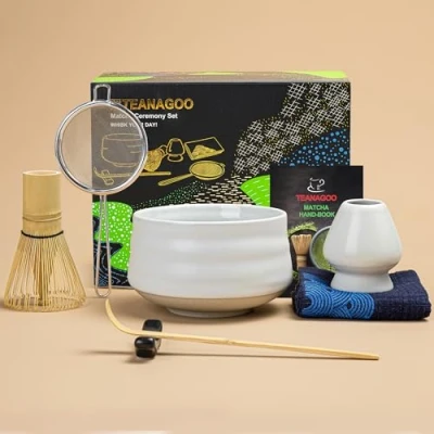 Afbeelding van TEANAGOO Matcha theeset, Japanse kom, bamboe garde, schep, zeef, gardehouderstandaard, garde set N1, groene theepoeder