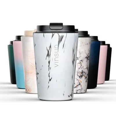 Afbeelding van Vinsun Thermosbeker Roestvrij Staal 350ml Koffie &amp; Thee Drinkbeker Koffiemok met Deksel Lekvrij, BPA Vrij, Dubbelwandig Koffiebeker to go (Auto, Reis, Kantoor)