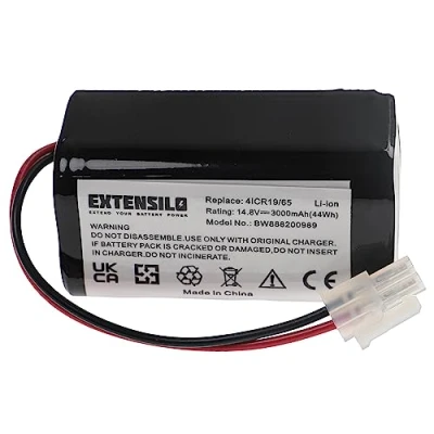 Afbeelding van EXTENSILO Accuvervanging voor Ecovacs 4ICR19/65, BL7402A, INR18650 M26 4S1P stofzuiger Home Cleaner robot (3000mAh, 14,8V, Li Ion)