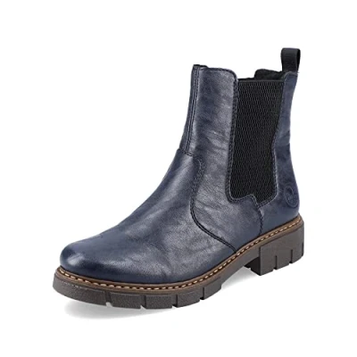 Afbeelding van Rieker DAMES Enkellaarzen Z3561, Vrouwen Chelsea Laarzen,laarzen,halve laarzen,bootie,sliplaars,plat,Blauw (blau / 14),42 EU 8 UK