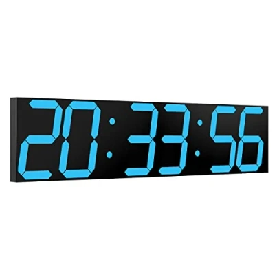 Afbeelding van CHKOSDA digitale wandklok, oversized led klok met automatische dimmer, enorme countdown timer afstandsbediening, 68,6 cm breed display, 6 cijfers, wandmontage, datum en temperatuur