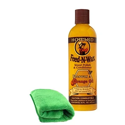 Afbeelding van Feed N Wax Wood Polish en Conditioner van Howard Furniture Bijenwas, Carnaubawas Sinaasappelolie in één bundel 473 ml met professionele microvezeldoek (2 artikelen)