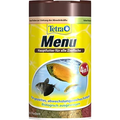 Afbeelding van TetraMin Menu hoofdvoermix (voor alle siervissen, 4 verschillende vlokken in gescheiden kamers, ideaal voor vissen met waterzones), 100 ml blik