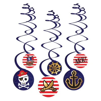 Afbeelding van Amscan Spiraalslingers Pirates Jongens Papier Blauw 6 St