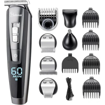 Afbeelding van HATTEKER Baardtrimmer Tondeuse Herenhaar Trimmer Haartrimmer Neustrimmer Body Groomer Waterdicht 5 In 1