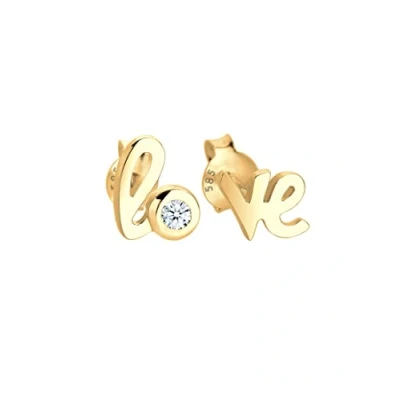 Afbeelding van Elli PREMIUM Dames Oorbellen DameshengstenLiefdesbelettering Basic met Diamant (0,03 ct.) in 585 Geelgoud