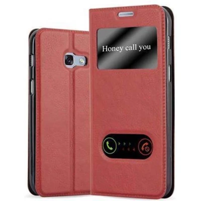 Afbeelding van Cadorabo Hoesje geschikt voor Samsung Galaxy A3 2017 in SAFRAN ROOD Beschermhoes met magnetische sluiting, standfunctie en 2 kijkvensters Book Case Cover Etui