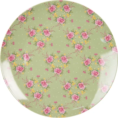 Afbeelding van Clayre &amp; Eef Dinerbord Ø 26 cm Groen Beige Porselein Rond Bloemen Eetbord Groot bord