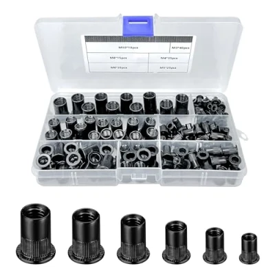 Afbeelding van 150 stuks trekken klinkmoeren koolstofstaal set, assortiment M3, M4, M5, M6, M8, M10, blindklinkmoeren, bevestiging klinkmoeren, klinkset