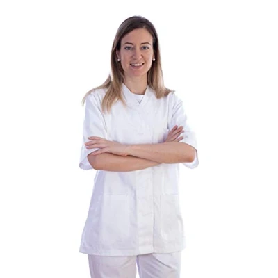 Afbeelding van Gima Kaszak van katoen en polyester, wit, V hals, halve mouwen, 5 knopen, maat XXL, voor artsen, dierenartsen, verpleegsters gezondheidswerkers