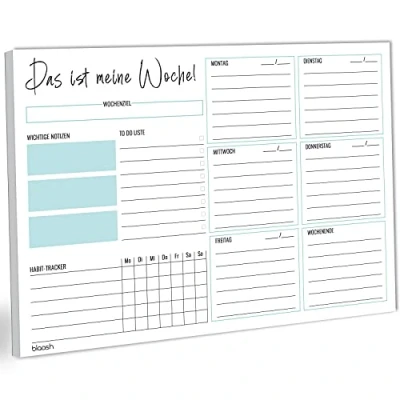 Afbeelding van blaash® Weekplanner, blok, DIN A4, zonder vaste datum, 50 pagina&#039;s, planner met weekoverzicht en habit tracker, weekplanner voor afspraken, taken notities, organisatie motivatie in het dagelijks