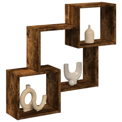 Afbeelding van Wandkast 78x18x71 cm bewerkt hout gerookt eikenkleurig