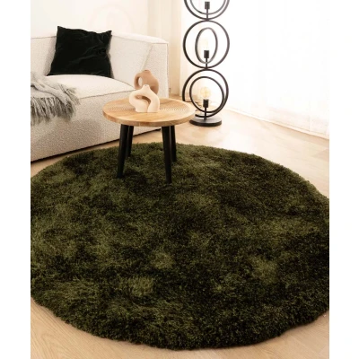 Afbeelding van Rond Shaggy Vloerkleed Meadow Olijfgroen 100 Cm