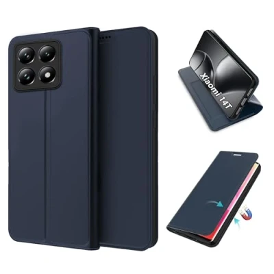 Afbeelding van FDHYFGDY Hoes voor Xiaomi 14T, beschermhoes, schokbestendig, premium PU lederen portemonnee, case met magneetsluiting, standfunctie en kaartenvak, klapetui, blauw