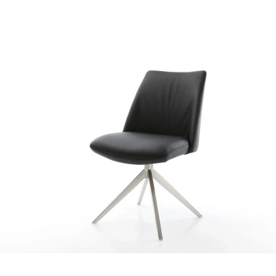 Afbeelding van DELIFE Draaistoel Elso Flex echt leer zwart kruisframe breed roestvrij staal 360 draaibaar rocker functie pocketveer kern