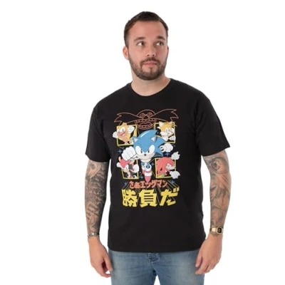 Afbeelding van Sonic the Hedgehog Heren Zwart T shirt met korte mouwen Japans stripontwerp Omarm de iconische mangastijl Authentieke Merchandise Stijlvol en comfortabel voor gameliefhebbers